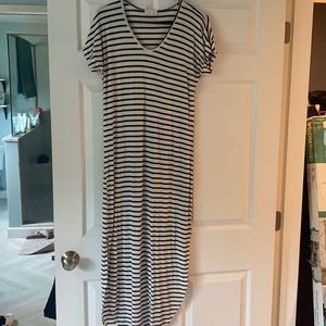 Black & white striped pink lily maxi dress